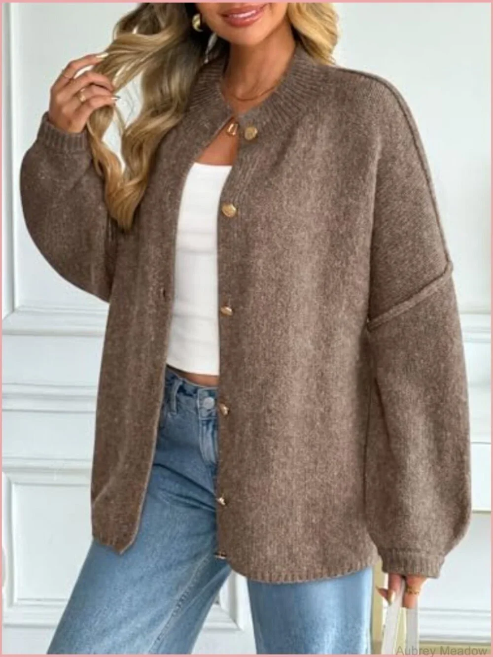 Oversized Chunky Knit Cardigan with Lantern Sleeves